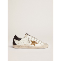 Golden Goose Super Star In Gold Glitter Star And Black Glitter Heel tab