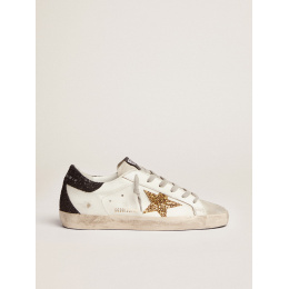 Golden Goose Super Star In Gold Glitter Star And Black Glitter Heel tab