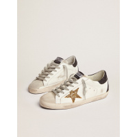 Golden Goose Super Star In Gold Glitter Star And Black Glitter Heel tab