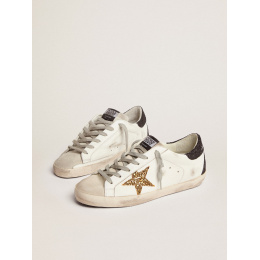 Golden Goose Super Star In Gold Glitter Star And Black Glitter Heel tab