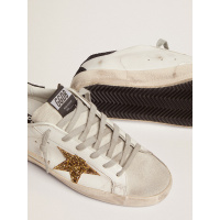 Golden Goose Super Star In Gold Glitter Star And Black Glitter Heel tab