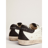 Golden Goose Super Star In Gold Glitter Star And Black Glitter Heel tab