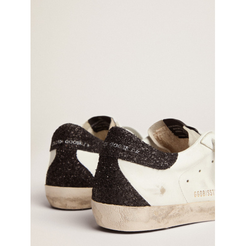 Женские кеды Golden Goose Super Star In Gold Glitter Star And Black Glitter Heel tab