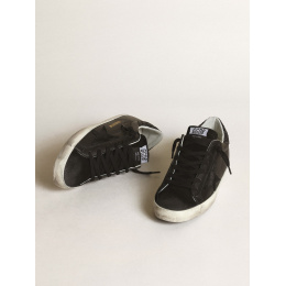 Golden Goose Super Star In Black Nappa With Black Star And Glitter Heel Tab