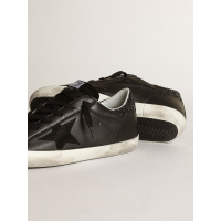 Golden Goose Super Star In Black Nappa With Black Star And Glitter Heel Tab
