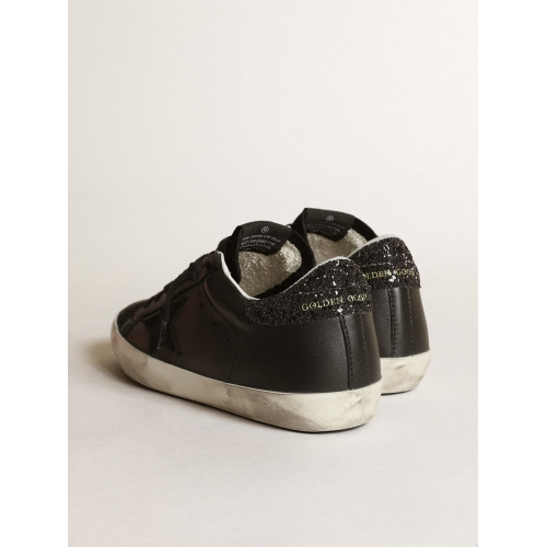 Женские кеды Golden Goose Super Star In Black Nappa With Black Star And Glitter Heel Tab