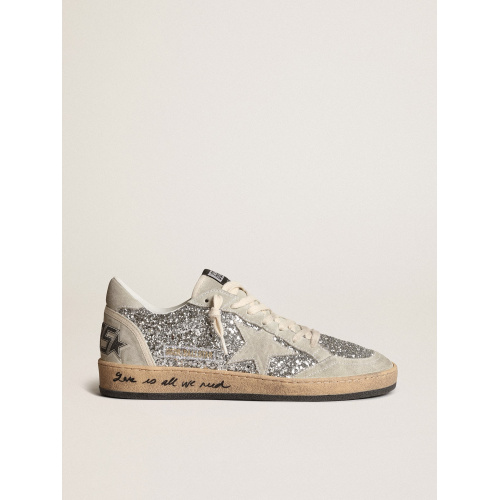 Женские кеды Golden Goose Ball Star In Silver Glitter With Ice-Gray Suede Inserts