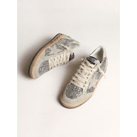 Golden Goose Ball Star In Silver Glitter With Ice-Gray Suede Inserts