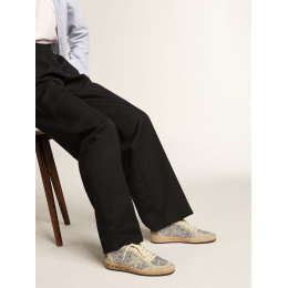 Golden Goose Ball Star In Silver Glitter With Ice-Gray Suede Inserts