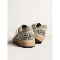 Golden Goose Ball Star In Silver Glitter With Ice-Gray Suede Inserts