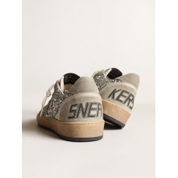 Golden Goose Ball Star In Silver Glitter With Ice-Gray Suede Inserts