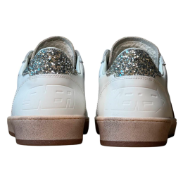 Golden Goose Ball Star in White Leather with Leopard Star and Glitter Heel Tab
