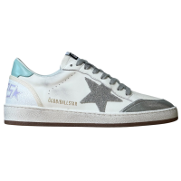 Golden Goose Ball Star in White Leather With Mint Green Heel Tab and Silver Star