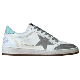 Golden Goose Ball Star in White Leather With Mint Green Heel Tab and Silver Star