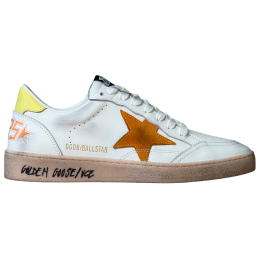 Golden Goose Ball Star in White Leather With Orange Star and Yellow Heel Tab