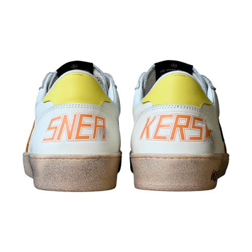 Женские кеды Golden Goose Ball Star in White Leather With Orange Star and Yellow Heel Tab