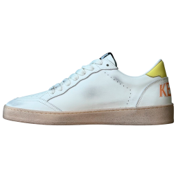 Golden Goose Ball Star in White Leather With Orange Star and Yellow Heel Tab