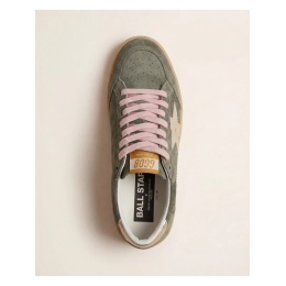 Golden Goose Ball Star in Khaki Suede With Gold Star