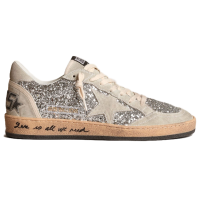 Golden Goose Ball Star In Silver Glitter With Ice-Gray Suede Inserts