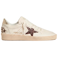 Golden Goose Ball Star Sneakers in White Leather With Crocodile-Effect Star and Gold Heel Tab