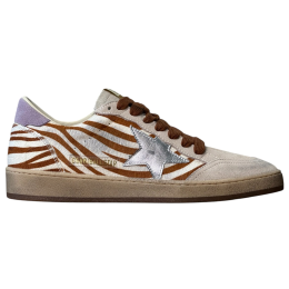 Golden Goose Ball Star Sneakers in Zebra-Print Leather With Lilac Heel Tab