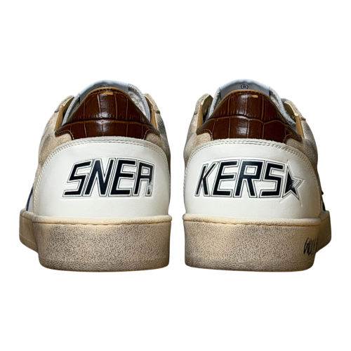 Мужские кеды Golden Goose Mens Ball Star in Beige Suede With Navy Blue Star