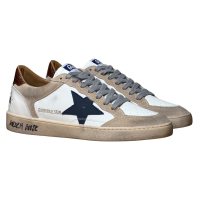 Golden Goose Mens Ball Star in Beige Suede With Navy Blue Star