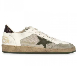 Golden Goose Mens Ball Star in Grey Fabric With Green Star