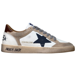 Golden Goose Mens Ball Star in Beige Suede With Navy Blue Star