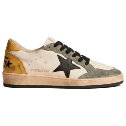 Golden Goose Mens Ball Star Sneakers in Black Leather With Yellow Star and Yellow Heel Tab