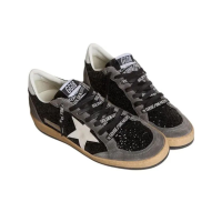 Golden Goose Ball Star In Glitter With Leather Star And Metallic Leather Heel Tab