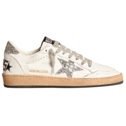 Golden Goose Ball Star In Nappa With White Star And Glitter Heel Tab