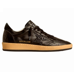 Golden Goose Mens Ball Star In Black Nappa With Black Glitter Star And Suede Heel Tab