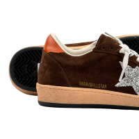 Golden Goose Ball Star Brown Suede with Silver Glitter Star