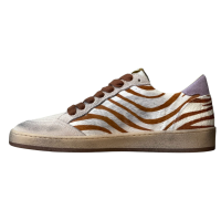 Golden Goose Ball Star Sneakers in Zebra-Print Leather With Lilac Heel Tab