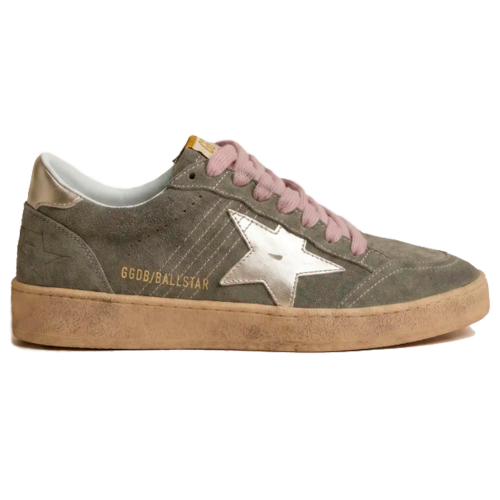 Женские кеды Golden Goose Ball Star in Khaki Suede With Gold Star
