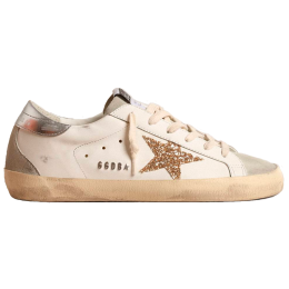 Golden Goose Super Star With Gold Glitter Star And Ice-Gray Suede Inserts