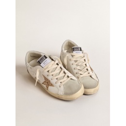 Golden Goose Super Star With Gold Glitter Star And Ice-Gray Suede Inserts