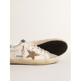 Golden Goose Super Star With Gold Glitter Star And Ice-Gray Suede Inserts