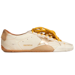 Golden Goose True Star In White Nappa Leather With Gold Star And Beige Suede Heel Tab