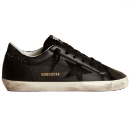Golden Goose Super Star In Black Nappa With Black Star And Glitter Heel Tab