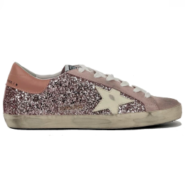 Golden Goose Super Star In Silver Glitter With Leather Star and Heel Tab