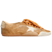 Golden Goose True Star In Tobacco-Colored Suede With White Star And Platinum Heel Tab