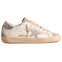 Golden Goose Super Star With Gray Star And Silver Glitter Heel Tab