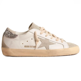 Golden Goose Super Star With Gray Star And Silver Glitter Heel Tab