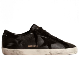 Golden Goose Mens Super Star In Black Nappa With Black Suede Star And Heel Tab