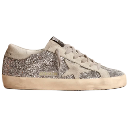 Golden Goose Super Star In Silver Glitter With Ice-Gray Suede Star