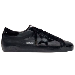 Golden Goose Mens Super Star in Black Leather With Black Sole