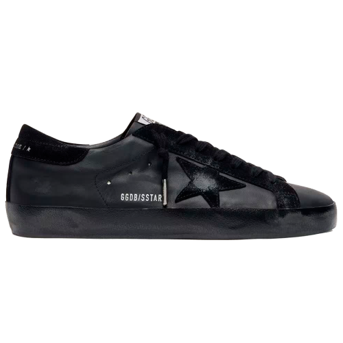 Мужские кеды Golden Goose Mens Super Star in Black Leather With Black Sole