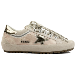 Golden Goose Super Star Sneakers in Light Gray Nylon With Metallic Star